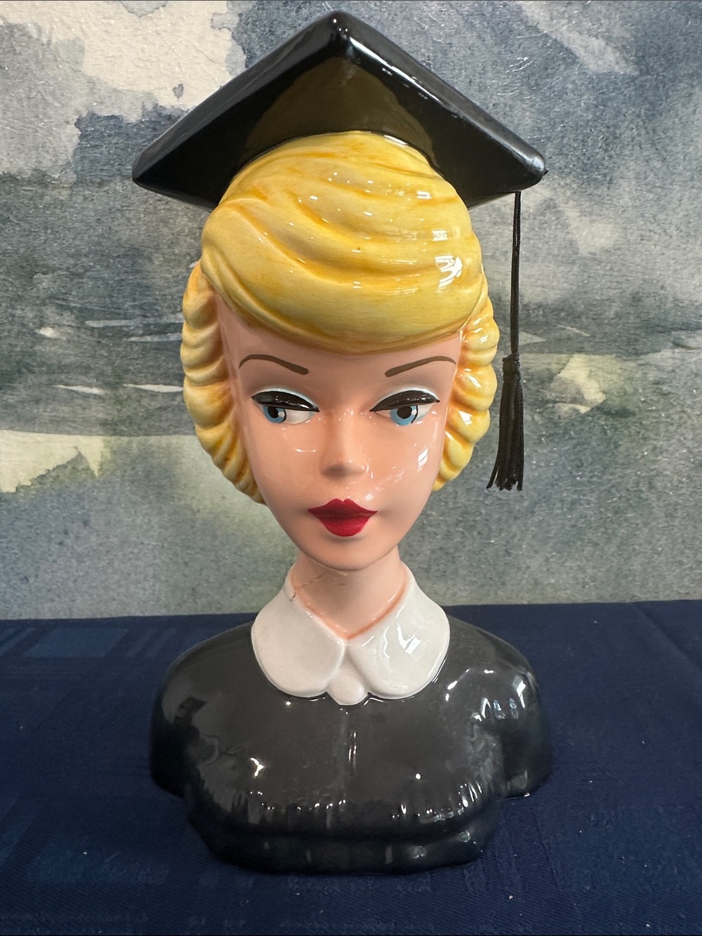 Vintage 1994 Barbie With Love Graduate Head Ceramic Vase No Chips or Cracks